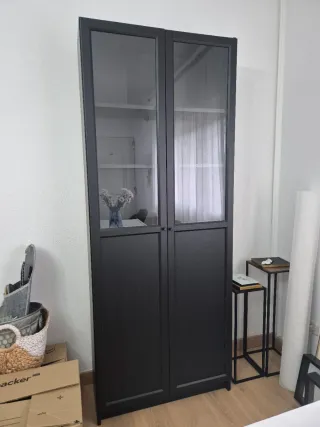 Librería Billy/Oxford Ikea Negra con Puerta Crista
