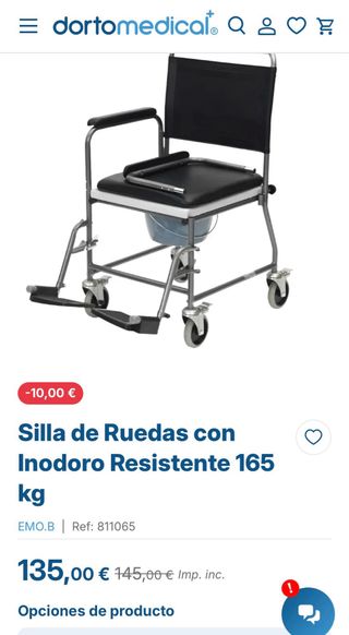 Silla de ruedas con inodoro incorporado . Nueva.