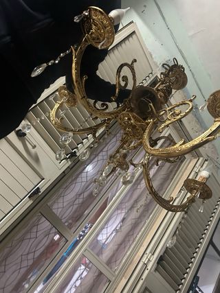 Lampadario in ottone anno 50-60 oro con cristalli