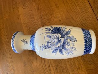 Jarrón Grande Porcelana Vintage Azul y Blanco