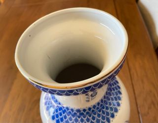 Jarrón Grande Porcelana Vintage Azul y Blanco