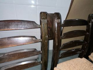 Juego 6 Sillas Antiguas Madera Rattan