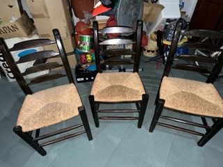 Juego 6 Sillas Antiguas Madera Rattan