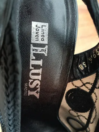 Zapatos de salón stilettos piel y encaje negros 38