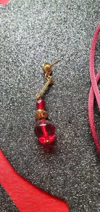 Conjunto Collar y Pendientes Rojo Dorado