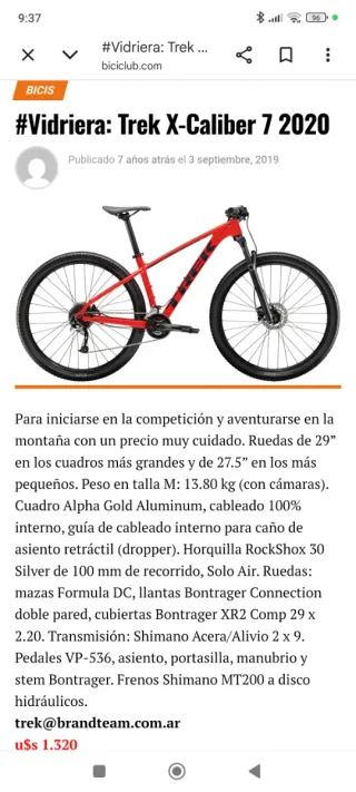 Bicicleta Trek Xcaliber 7 Roja