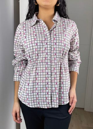 Grey Women Lightweight Blouse Spring Chic Circles