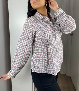 Grey Women Lightweight Blouse Spring Chic Circles