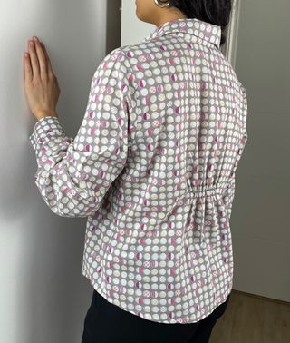 Grey Women Lightweight Blouse Spring Chic Circles