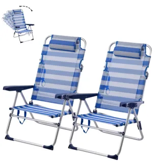 2x Sedie da Spiaggia Pieghevoli e Reclinabili con Cuscino