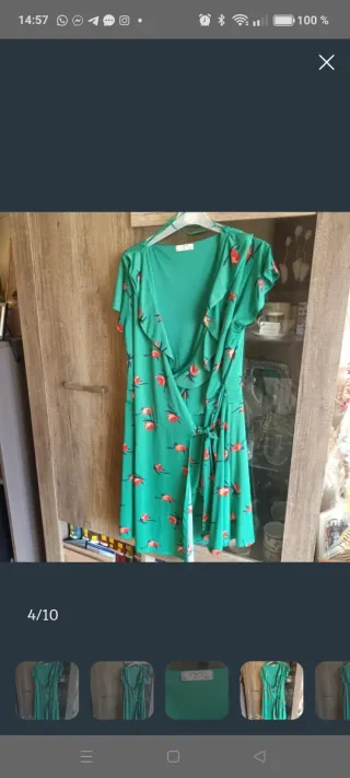 Vestido verde flores volantes Talla XL
