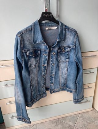 Giubbino jeans slavato con brillantini taglia XL