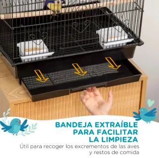 Jaula para pájaros de acero con accesorios