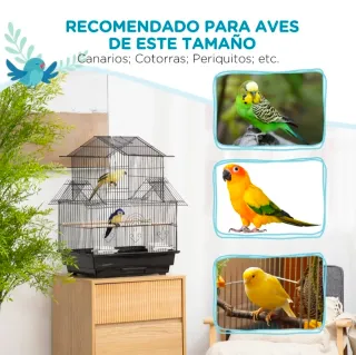 Jaula para pájaros de acero con accesorios