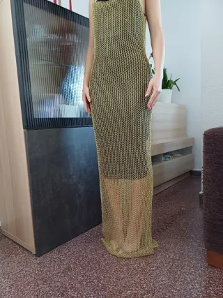Vestido largo malla dorado