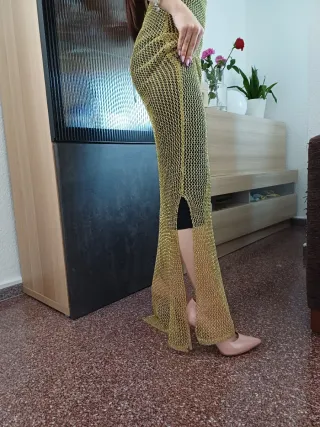 Vestido largo malla dorado