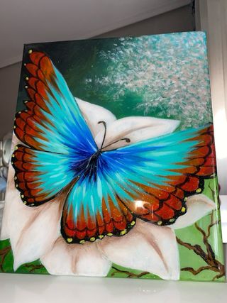 Cuadro de resina Mariposa sobre flor