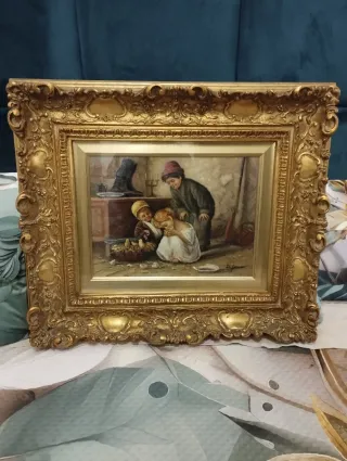 Dipinto olio su tela con cornice dorata