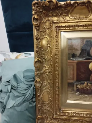 Dipinto olio su tela con cornice dorata