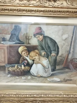 Dipinto olio su tela con cornice dorata