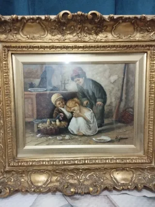 Dipinto olio su tela con cornice dorata