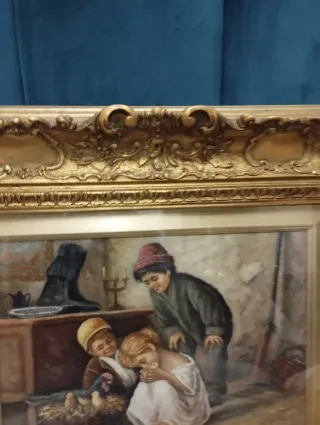 Dipinto olio su tela con cornice dorata