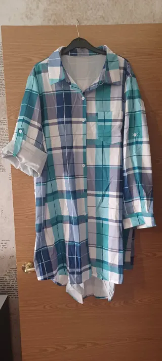 Camisa larga cuadros azul y verde