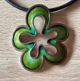 Colgante Plata Esmaltado Flor Verde