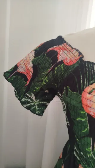 Vestido largo estampado flamencos y hojas