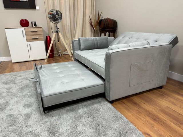 Sofá Cama Gris Terciopelo