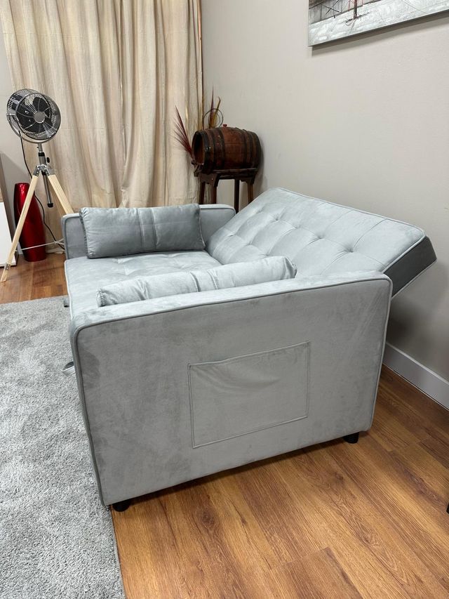 Sofá Cama Gris Terciopelo