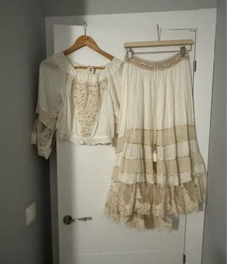 Conjunto Boho Beige y Blanco Talla Única