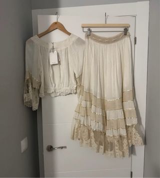 Conjunto Boho Beige y Blanco Talla Única