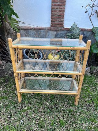 Mueble caña vintage 3 estantes cristal