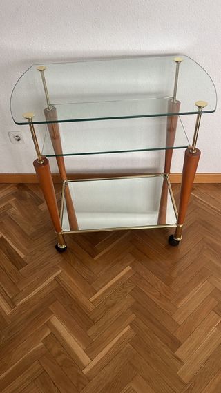 Mesa auxiliar vintage cristal y madera