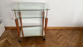 Mesa auxiliar vintage cristal y madera