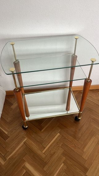 Mesa auxiliar vintage cristal y madera