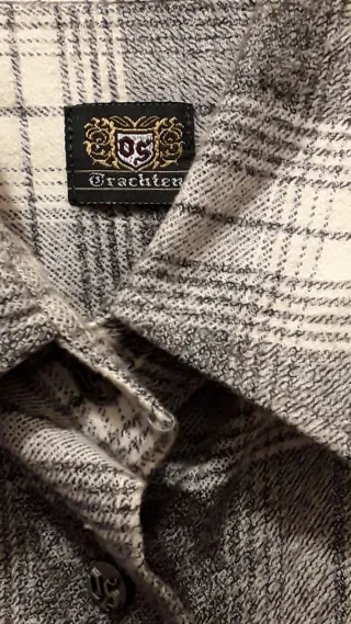 Camicia donna quadri cotone bianco e grigio vintag