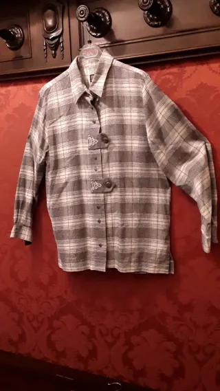 Camicia donna quadri cotone bianco e grigio vintag