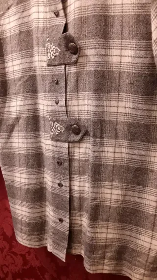 Camicia donna quadri cotone bianco e grigio vintag