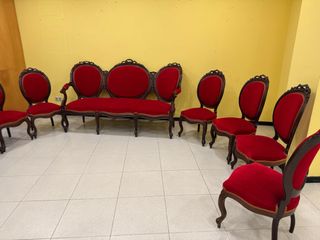 Tresillo y 8 sillas Isabelinas Caoba