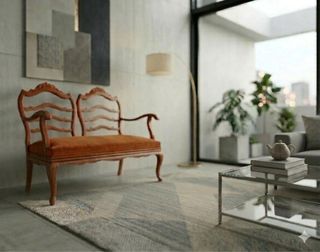 Sillón vintage madera de tela naranja