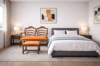 Sillón vintage madera de tela naranja