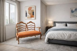 Sillón vintage madera de tela naranja