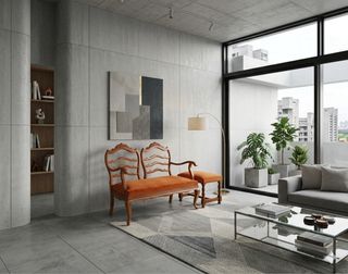 Sillón vintage madera de tela naranja