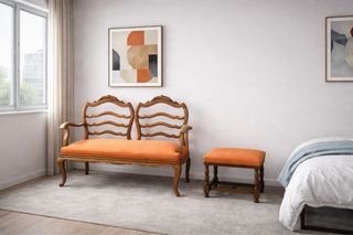 Sillón vintage madera de tela naranja