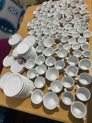 Lote 168 Tazas con Platos Porcelana Blanca