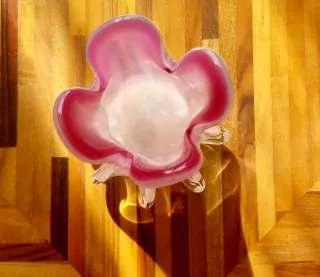 Vaso Murano rosa costolato anni 60