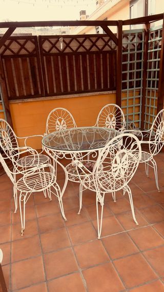 Mesa y Sillas Hierro Jardín Cristal