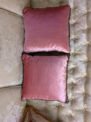 2 cojines decorativos rosa y dorado de terciopelo